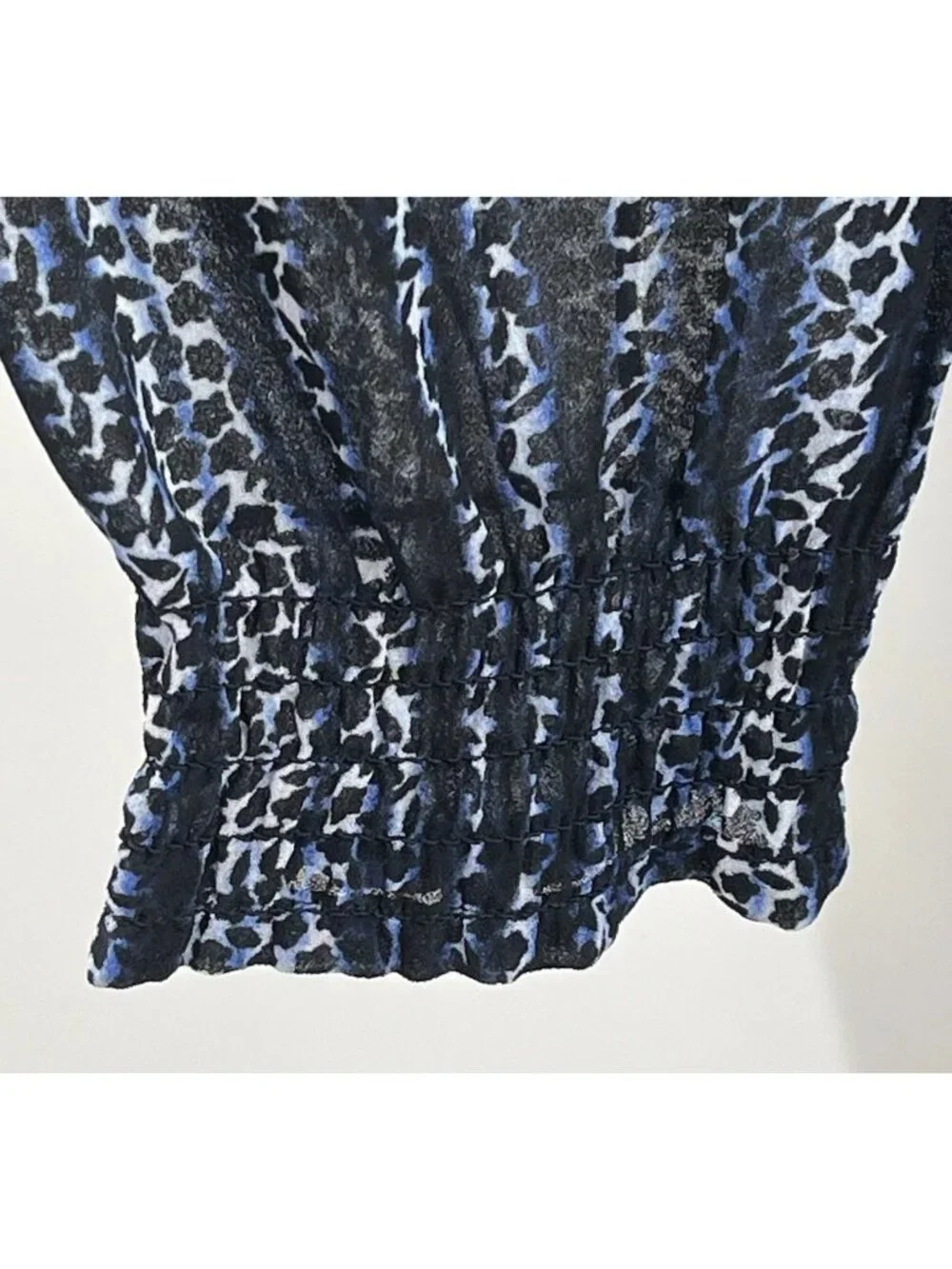 Michael Kors Georgette Smocked Lined Dress Printed Long Sleeve Womens Large Navy